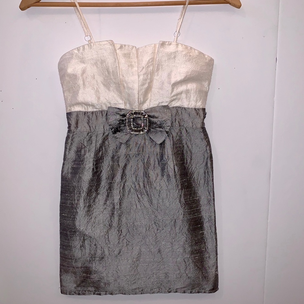 Le Pink Silk Crepe Girls Gray & Cream Dress